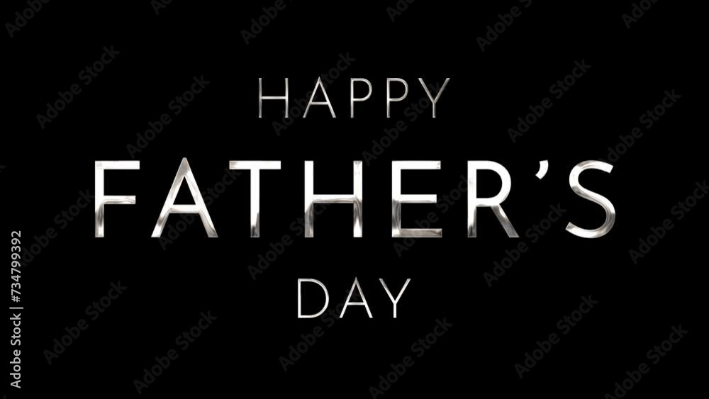 Happy Fathers Day animation with reveal blur text effect on silver metal texture and black background. Perfect for Father's Day celebrations around the world. Happy Fathers Day animation with reveal blur text effect on silver metal texture and black background. Perfect for Father's Day celebrations around the world.