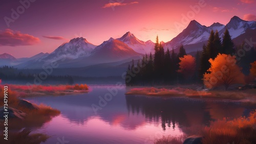 Background: Sunset Gradient Landscape unfolds serenely. Blend oranges, pinks, and purples for calm. Subtle silhouettes add depth to your tranquil vista