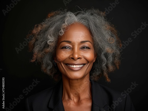 Portrait of old smiling Afro businessman with suit in professional studio background