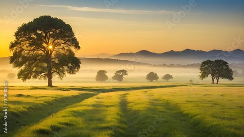 A view of a green field stretching into the distance 