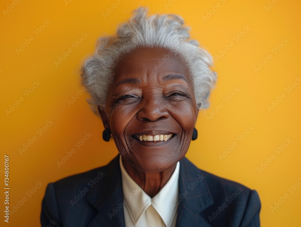 Portrait of old smiling Afro businessman with suit in professional studio background Portrait of old smiling Afro businessman with suit in professional studio background