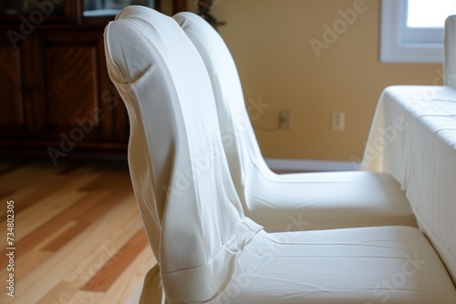 fitting a slipcover over a dining chair for adjustment