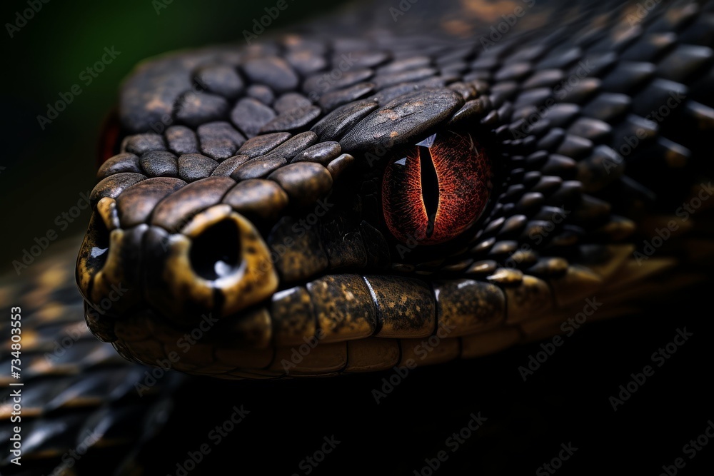 Detailed close-up of a snake's eyes and scales, evoking a sense of danger. Detailed close-up of a snake's eyes and scales, evoking a sense of danger.