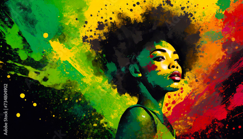 Illustration - woman with nice curls Hair. Black History Month Day February 2025 - rights and freedom rastafari america africa.