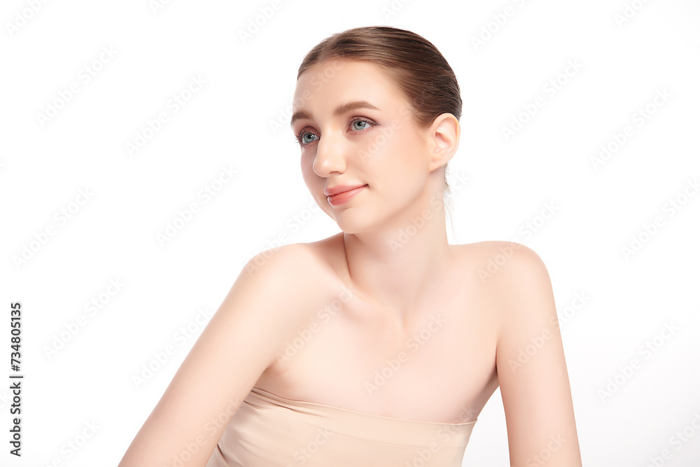 Beautiful young woman with clean fresh skin on white background, Face care, Facial treatment, Cosmetology, beauty and spa, women portrait. Beautiful young woman with clean fresh skin on white background, Face care, Facial treatment, Cosmetology, beauty and spa, women portrait.