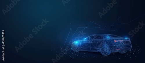 Futuristic digital wireframe of car concept with blue background. AI generated image photo