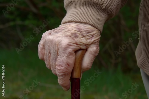 An old man hand holding a walking cane, parkinson image © Stocks Buddy
