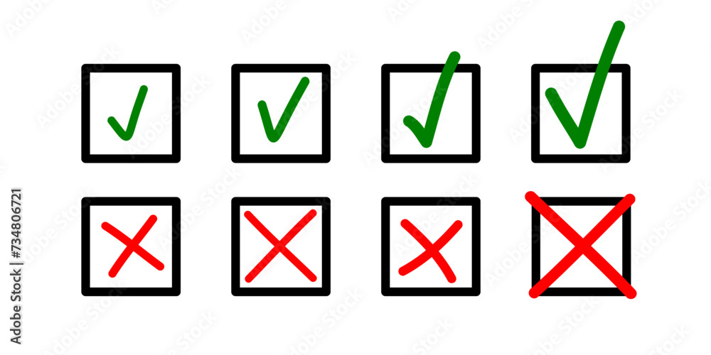 Check mark and cross mark icon set