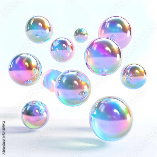 3d render Collection of levitating iridescent orbs abstract shape  isolated on white background
