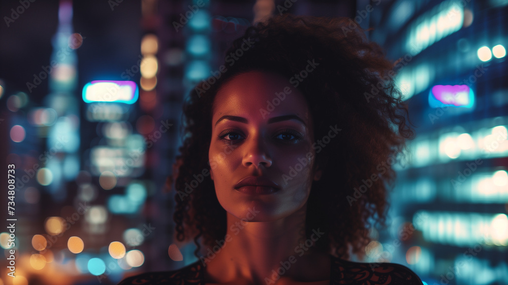 stands against a backdrop of city lights stands against a backdrop of city lights