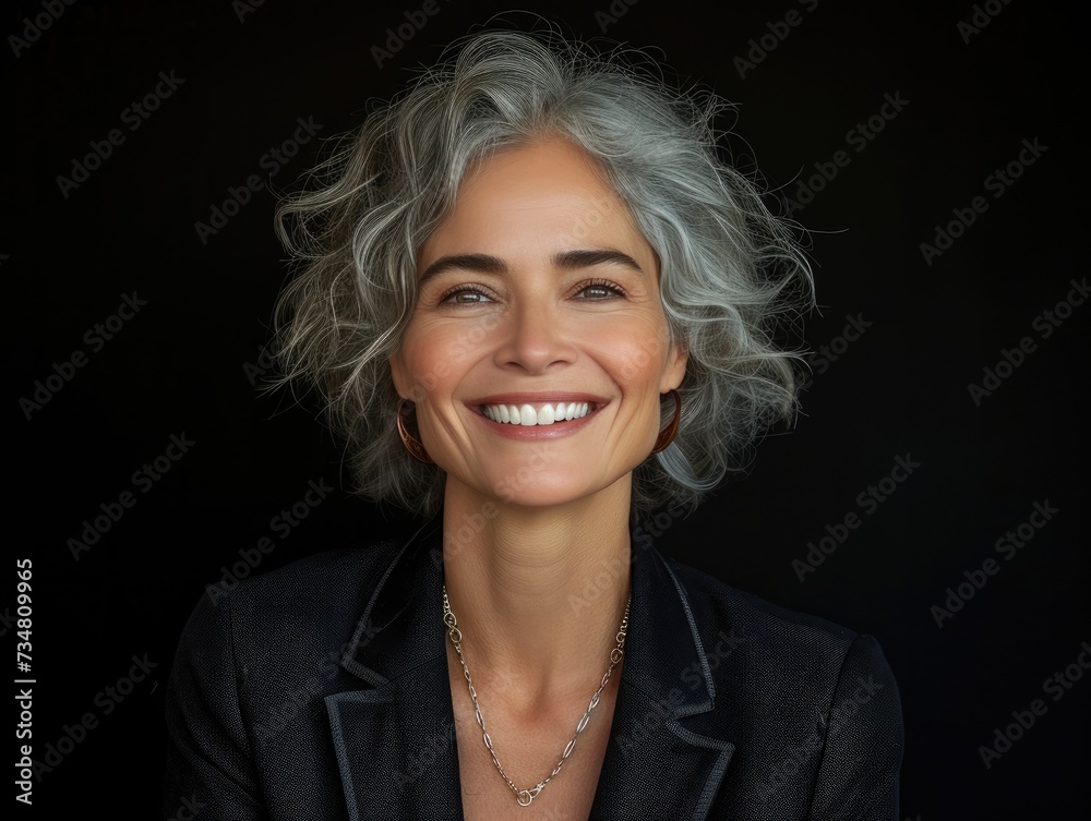 Portrait of older smiling caucasian businessman with suit in professional studio background