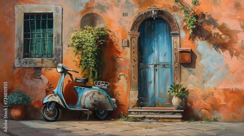 oil painting illustration of a rustic Mediterranean italian home