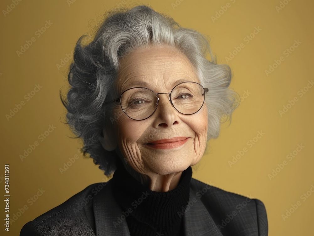 Portrait of older smiling caucasian businessman with suit in professional studio background