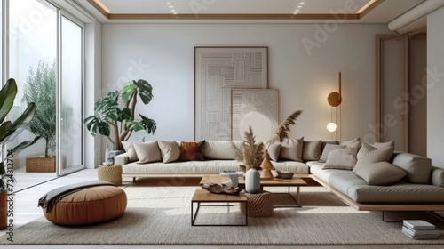 neutral living room interior in medern house