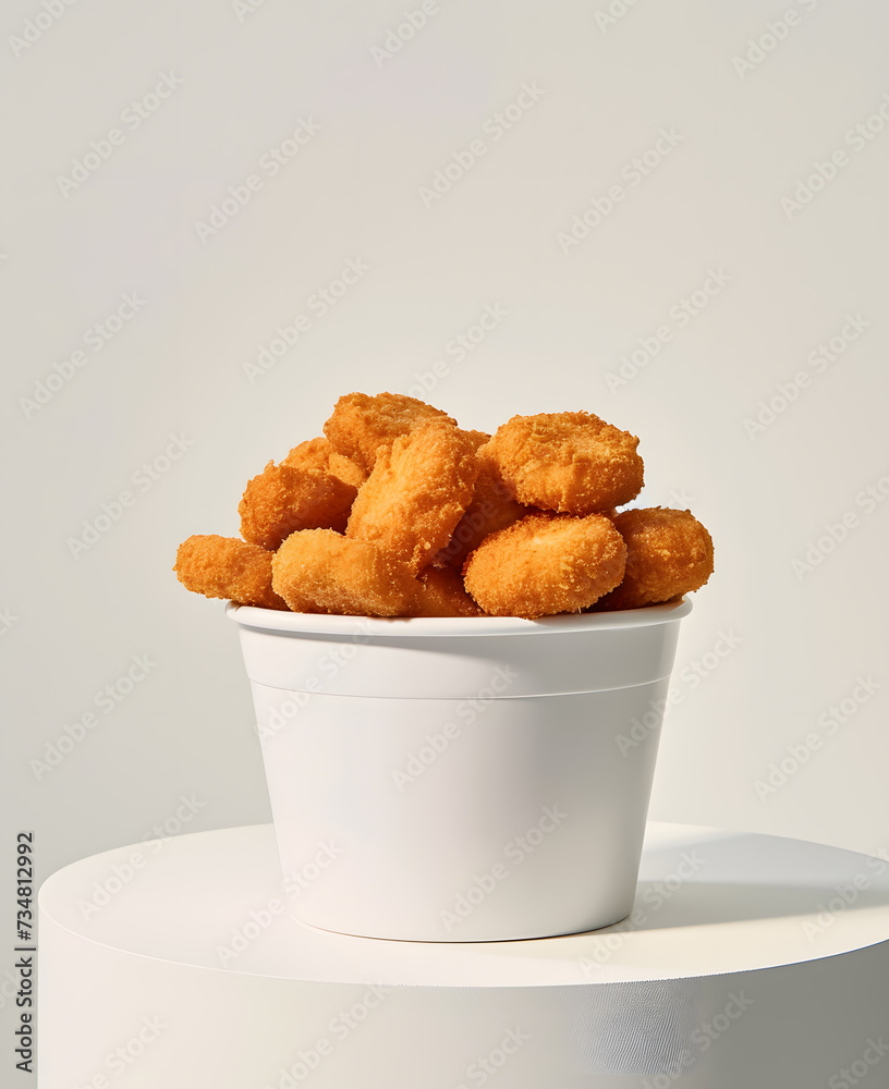Fried chicken in a paper bucket mock up isolated on white background Fried chicken in a paper bucket mock up isolated on white background