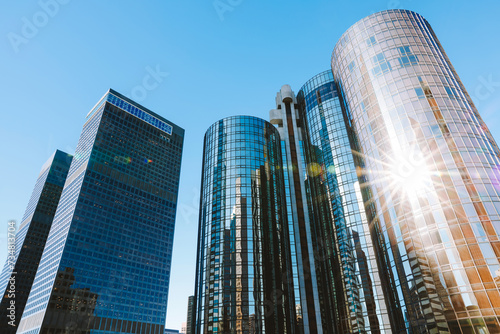 Beautiful Colorful Vibrant Sunrise Reflecting  Over Glass Buildings, Los Angeles