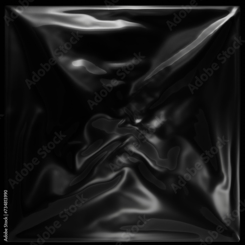 Plastic square Wrap PNG Texture : Wrinkled black plastic bag texture on a black background, ideal for creative and decorative design purposes.