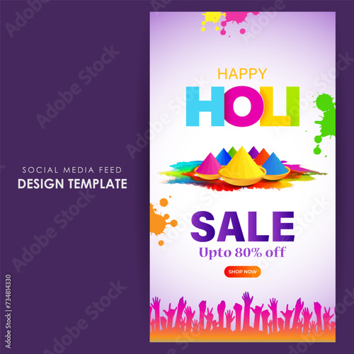 Vector illustration of Happy Holi Sale social media feed template