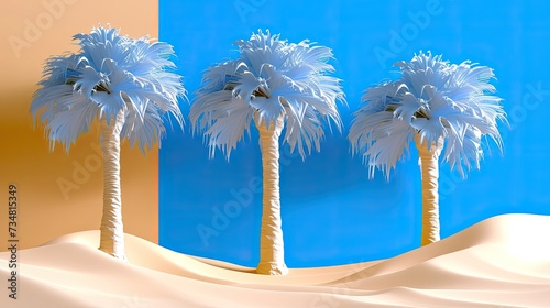 frozen 3d palms. blue studio background. Generative AI