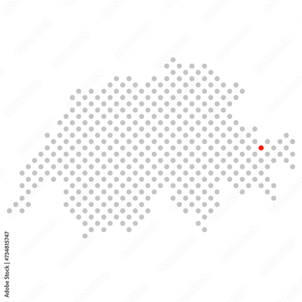 Davos in der Schweiz: Schweizkarte aus grauen Punkten mit roter Markierung Davos in der Schweiz: Schweizkarte aus grauen Punkten mit roter Markierung