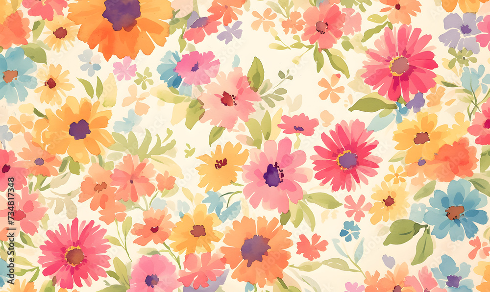Gerbera watercolor pattern, Generative AI Gerbera watercolor pattern, Generative AI