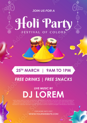 Vector illustration of Happy Holi Invitation social media feed template