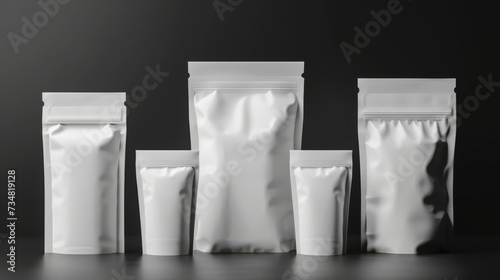 white packaging bags of different types on a black background, mock up packaging