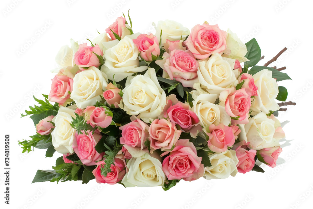 Beautiful Bouquet of Bright White and Pink Rose Flowers on Transparent Background