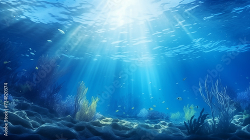 Sea deep or ocean underwater with coral reef as a background © akromin