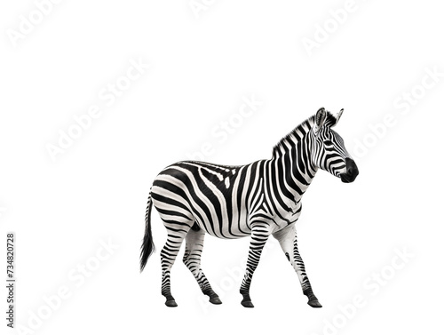 a zebra walking on a white background