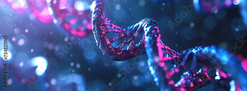 DNA double helix. DNA molecule structure. Medical science research of chromosome DNA genetic biotechnology in human genome cell. Science laboratory experiments analysis and genetic engineering study. #734820965