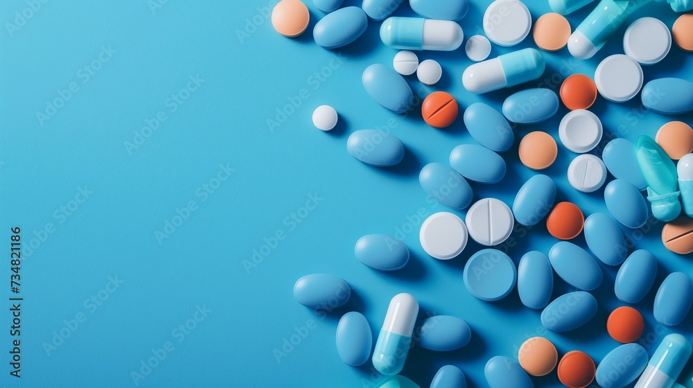 pills on the blue background
