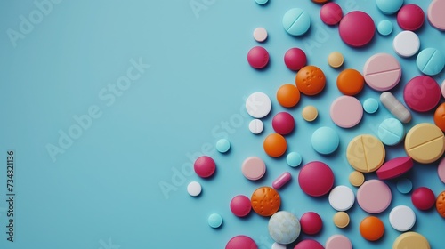multicolor pills on the blue background