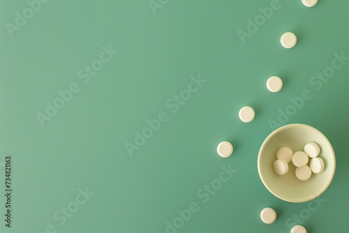 pills on the mint background