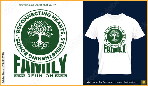 Family reunion shirt design with elements like tree, quotes about family reunion and text