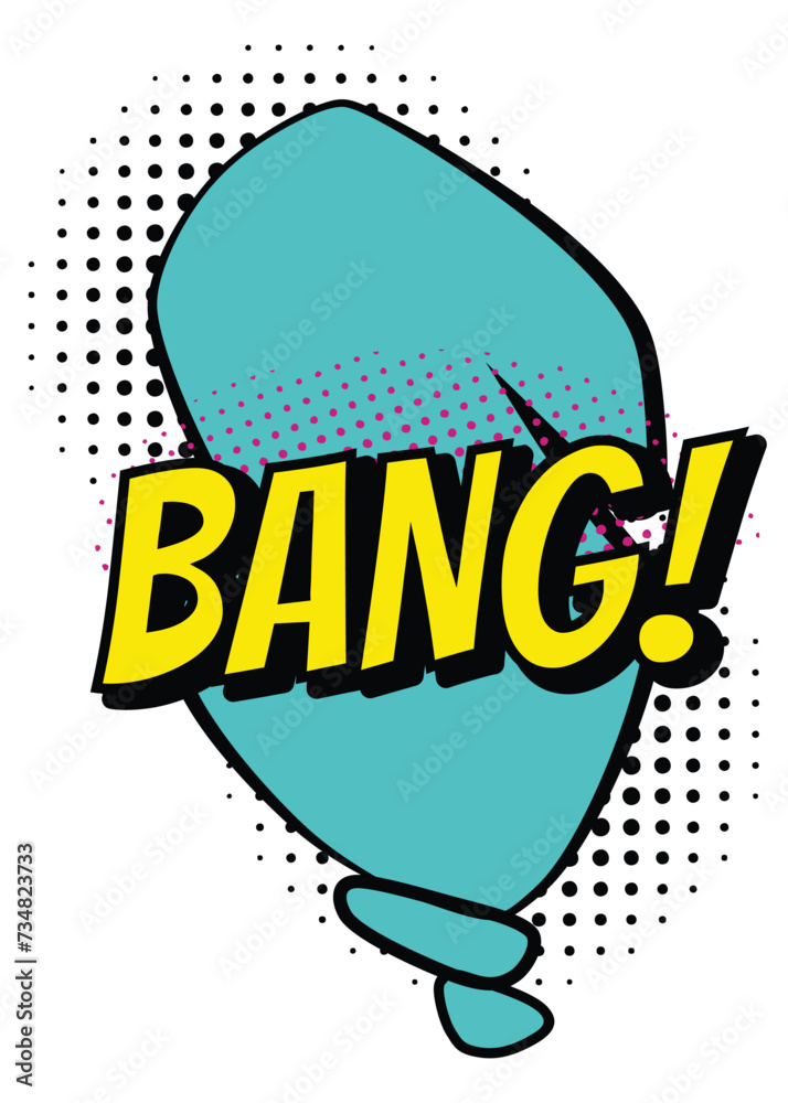Comic colored hand drawn speech bubble. Retro cartoon sticker. Funny design vector item illustration. Comic text BANG sound effect in pop art style