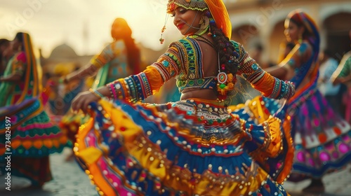 Ornate Costumes and Swirling Movements: Navratri Dance Festival Celebration photo