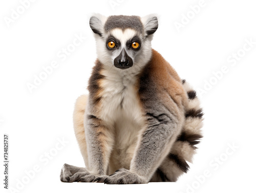 a lemur sitting on a white background