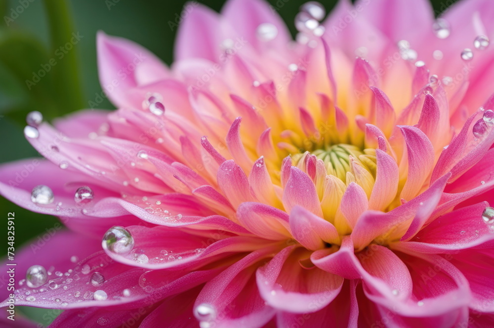 A mesmerizing dahlia with petals, dotted with dew drops