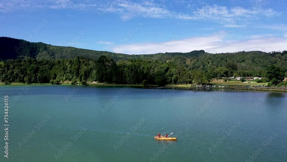 Beautiful landscapes of the Azores. Aerial view. Cinematic blue lakes, green mountains, tropical island nature. Aerial shot, drone point of view rocky coastline, Atlantic Ocean. Travel and nature. Beautiful landscapes of the Azores. Aerial view. Cinematic blue lakes, green mountains, tropical island nature. Aerial shot, drone point of view rocky coastline, Atlantic Ocean. Travel and nature.