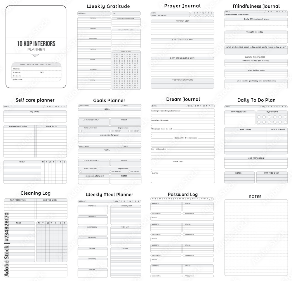 Editable 10 KDP Interiors Planner printable template Design. Editable 10 KDP Interiors Planner printable template Design.