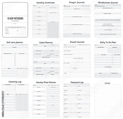 Editable 10 KDP Interiors Planner printable template Design.