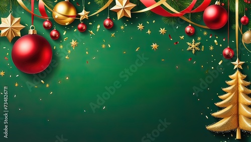 Vibrant Green Background Adorned with Christmas Decorations   