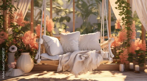 an outdoor lounge chair and tree in a backyard