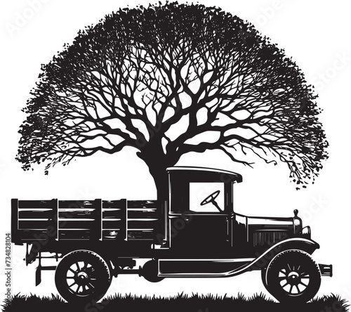 antique country truck with tree silhouette