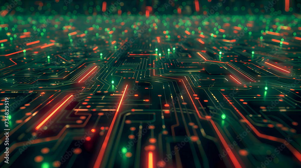 Obraz premium Green neon data flowing and binary codes.Technology background.