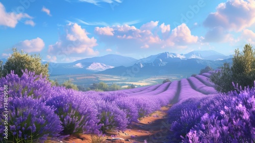 Beautiful landscape with blooming lavender fields in Provence.