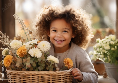 a woman showing her son the easter basket