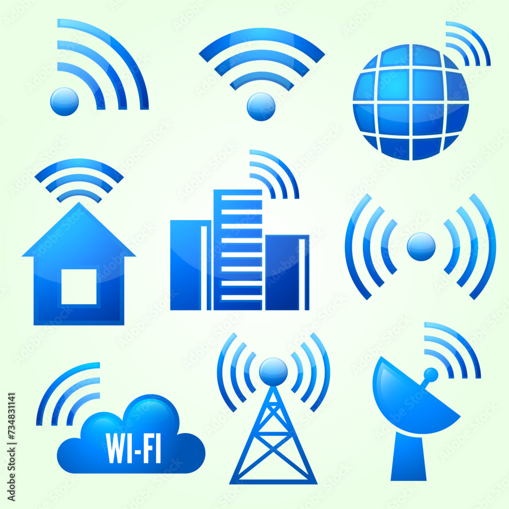 electronic device wireless internet connection wifi symbols glossy icons stickers set isolated vector electronic device wireless internet connection wifi symbols glossy icons stickers set isolated vector