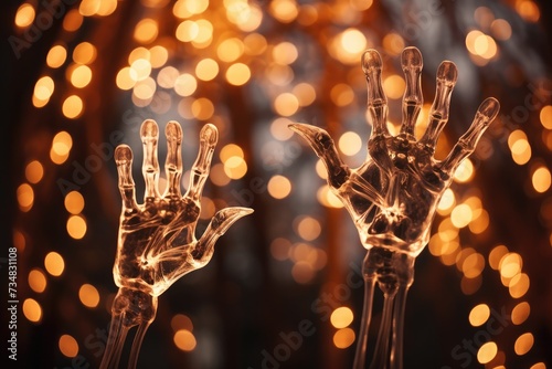 Skeleton Hands Bokeh: Skeleton hands reaching out. photo